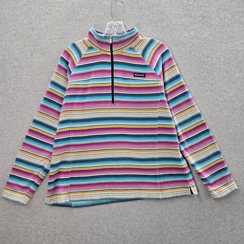 Ariat Women Sweatshirt L Multicolor Striped Fleece REAL 1/4 Zip Long Sleeve